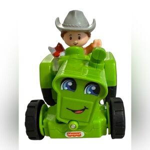 Fisher Price Little People Green Tractor Happy Harvester With Farmer Boy Figure